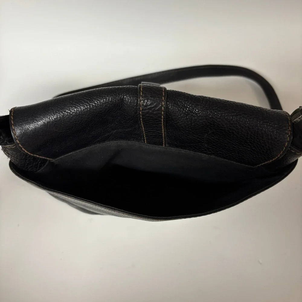 VTG Ralph Lauren Black Leather Crossbody Bag Equestrian Hook Flap Messenger